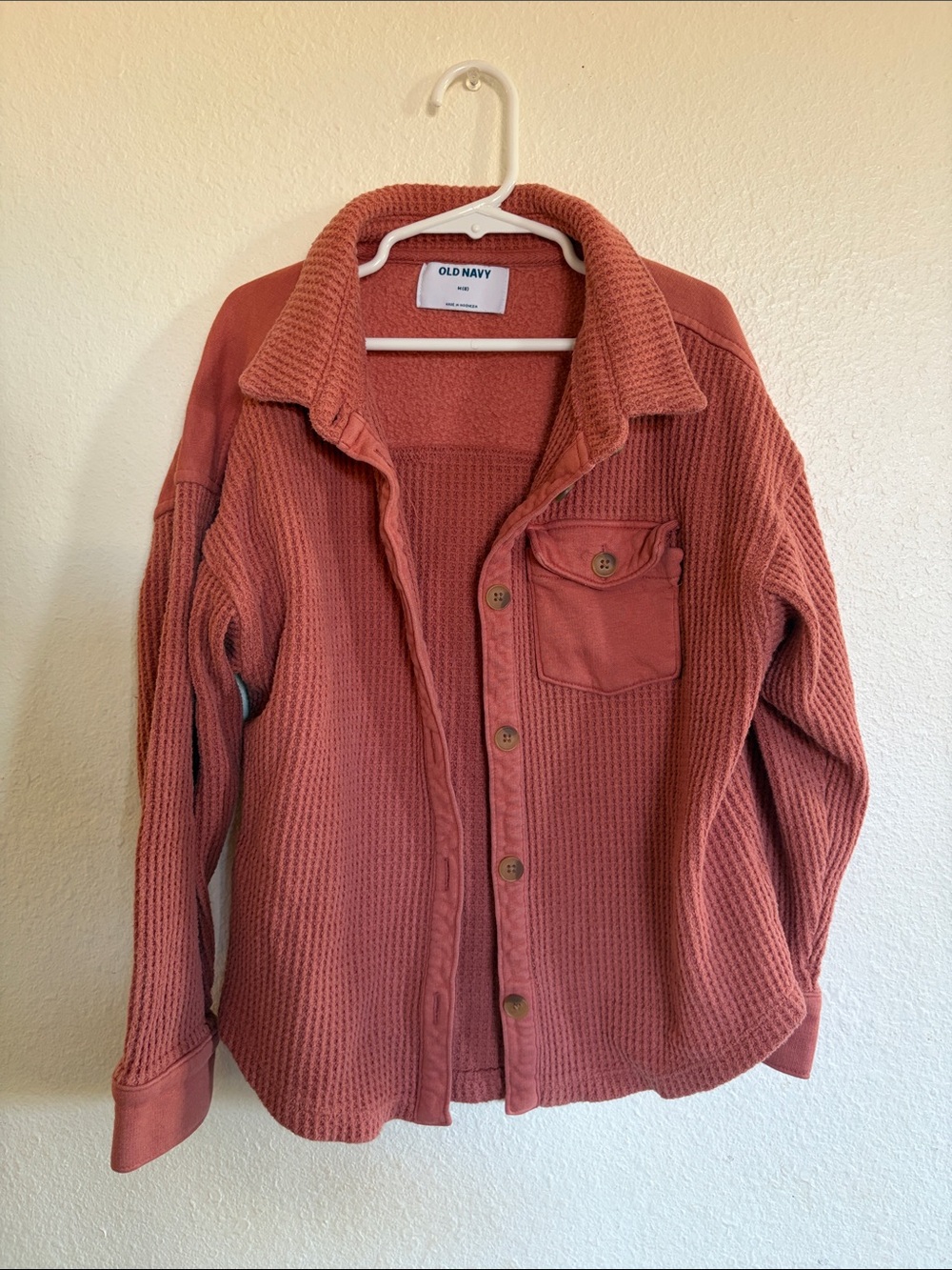 Old Navy Brick Red Waffle-Knit Button Front Sweater Shirt